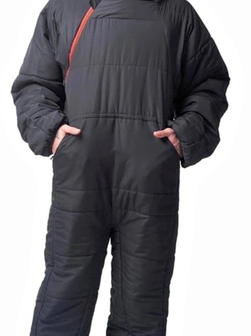 Selk'bag Lite Recycled Wearable Sleeping Bag in black with red zipper accents, s